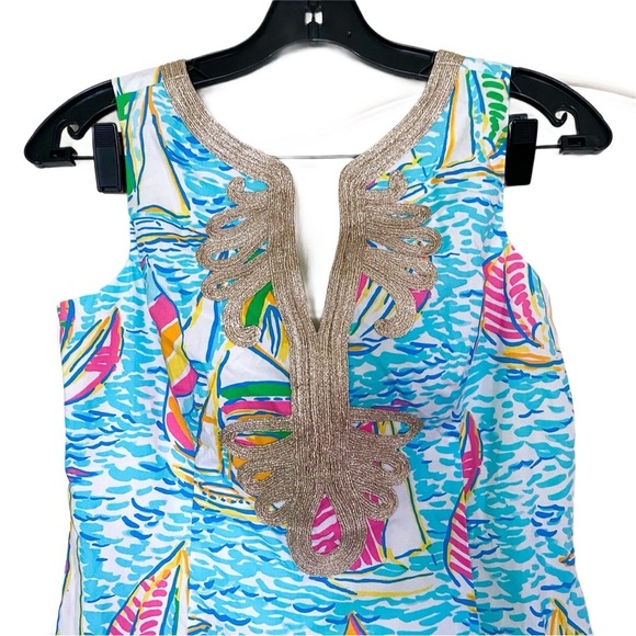 Lilly Pulitzer Dress Janice Shift Gold Mini Beach You Gotta Regatta 4 EUC - Picture 3 of 6